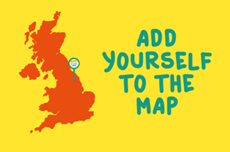 Map of UK, with text reading 'Add yourself to the map'