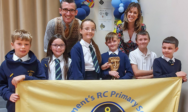 Ben and Jenny with pupils from St Clement's RC Primary School