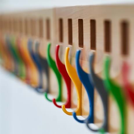 Coat hooks at school in different colours