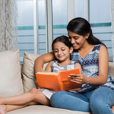 Mother and daughter reading