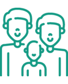 Turquoise illustration of two adults and a child