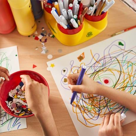Children's hands, drawing and doing crafts