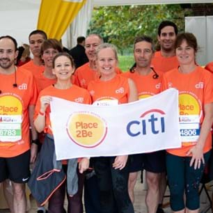 Group shot at Royal Parks Half Marathon with corporate supporters of Place2Be (Citi)