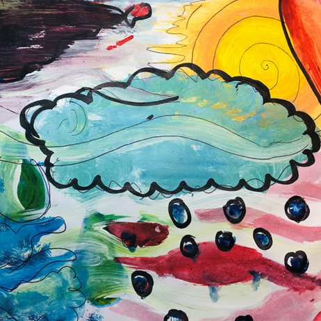 artwork of sun, rain cloud, wind