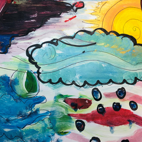 artwork of sun, rain cloud, wind