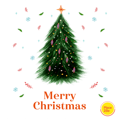 Christmas tree graphic saying "Merry Christmas"