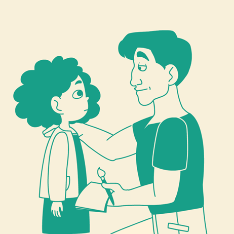 Animation still of dad putting his hand on his daughter's shoulder