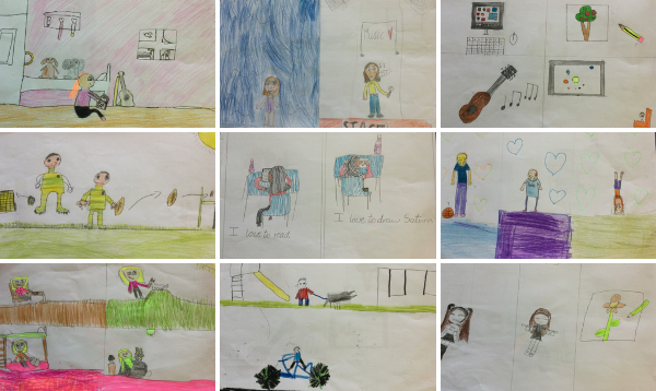 Collage of children's drawings about their wellbeing during the pandemic