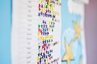 Progress chart in school with star stickers
