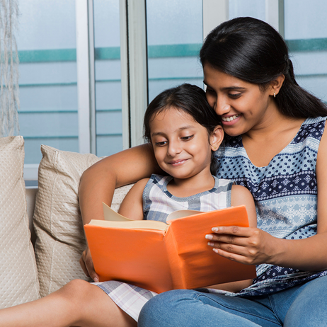 Mother and daughter reading