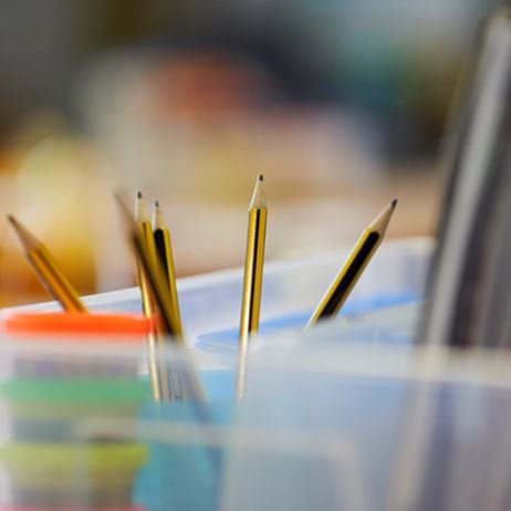 pencils in pen pot in classroom