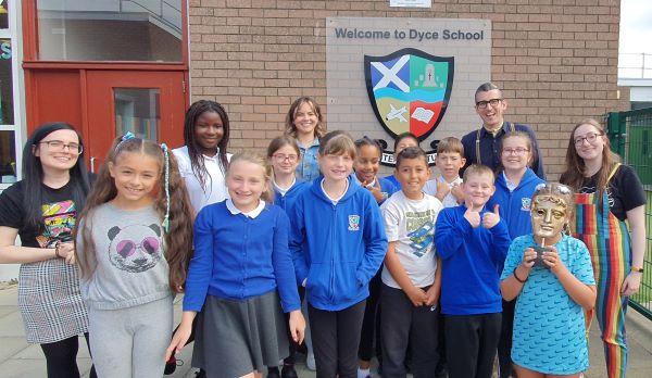 Ben Shires and Robyn Richford hosting the BAFTA Roadshow at Dyce Primary School, Aberdeen