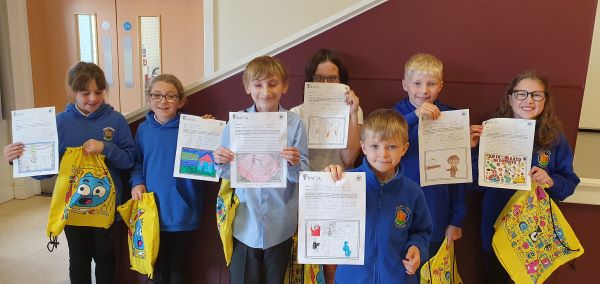 Children at Claypotts Castle Primary School with their BAFTA drawing competition entry