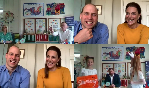 The Duke and Duchess of Cambridge speak to pupils and staff