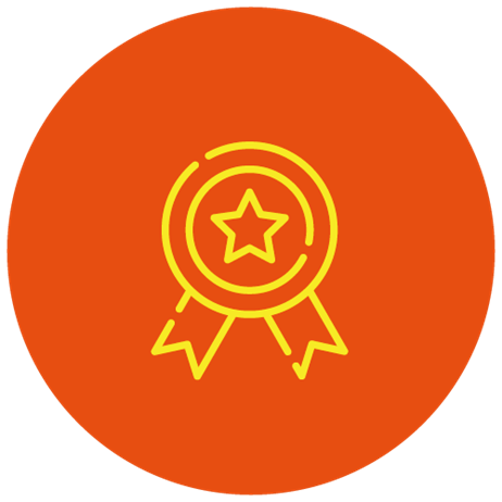 Icon showing rosette with star in orange and yellow