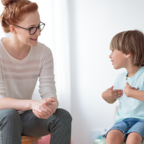 Mother and son talking