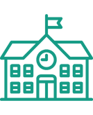 Turquoise illustration of a school