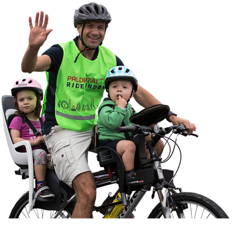 Father and kids on bike