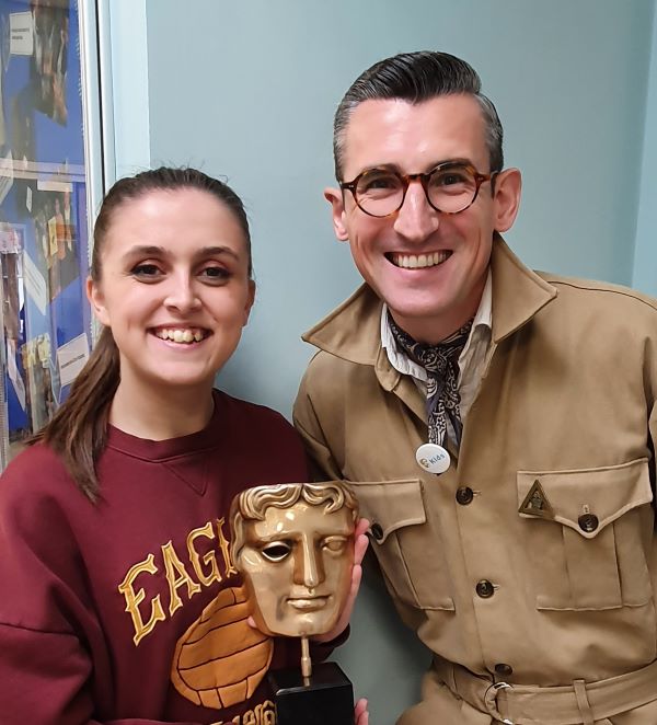 Kia Pegg and Ben Shires with a BAFTA award