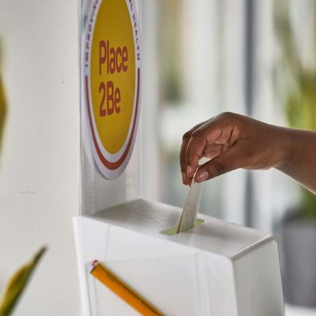 Place2Be postbox - note being posted for break-time counselling sessions