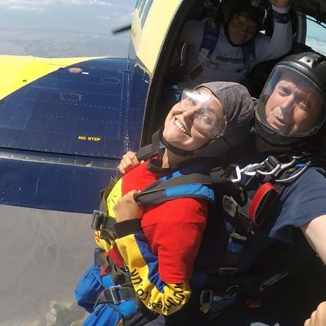 person stood in plane ready to skydive for Place2Be