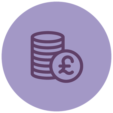 Icon showing pile of pound coins in purple