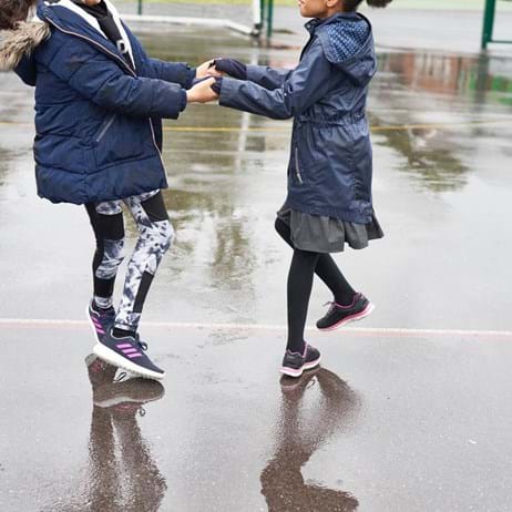 Children playing in puddles in playground