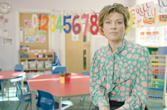 Kate Silverton sitting in classroom