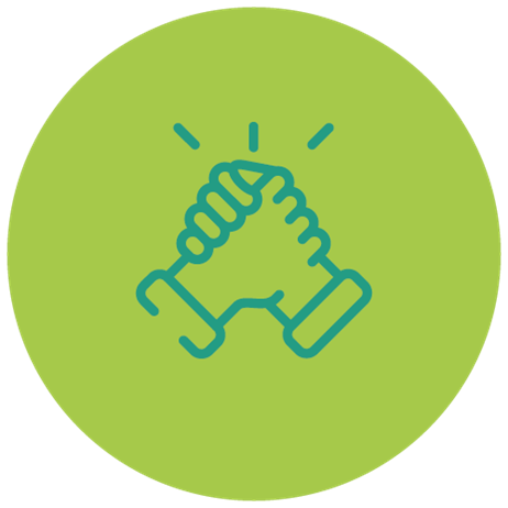 Icon showing handshake in green