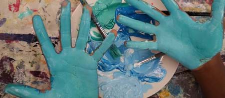 Hands painted blue