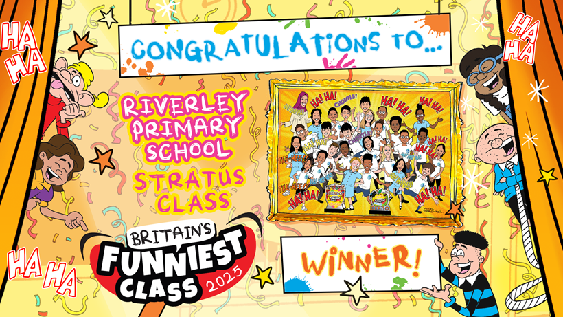 A congratulatory graphic showing Riverley Primary School Stratus Class as the winning class.
