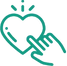 Turquoise illustration of a heart with a hand touching it