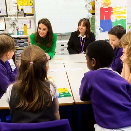 Duchess of Cambridge talking to children