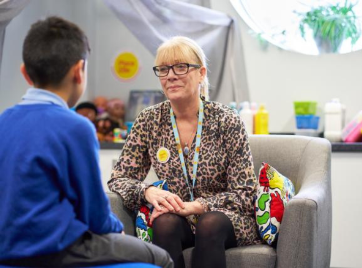 A Place2Be school counsellor talking to a student