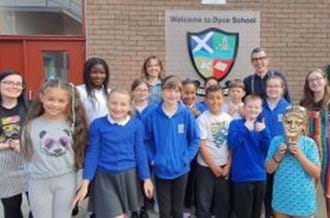 Ben Shires and Robyn Richford hosting the BAFTA Roadshow at Dyce Primary School, Aberdeen