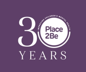 Purple background that says '30 Years of Place2Be' in white
