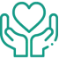 Turquoise illustration of two hands and a heart