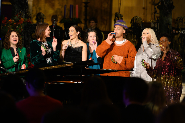 left: Giovanna Fletcher, Keeley Hawes, Laura Wright, Lyndsay Harris, Jordan Stephens, Katie Thistleton and YolanDa Brown